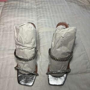 Amina Muaddi Silver Crystal-Embellished Heels